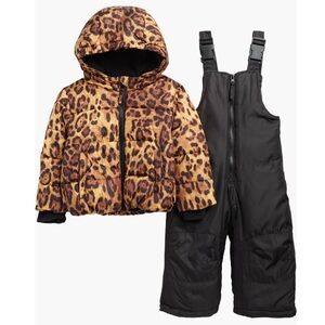 Rothschild Kids’ Leopard Hooded Jacket and Bib Snowsuit Set